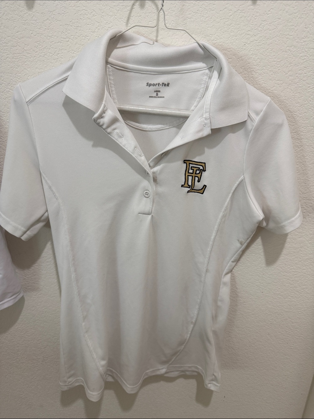 Sport-Tek White Polo with Gold & Black Embroidered EL Logo